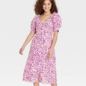 Who What Wear Puff Sleeve Button Front Midi Dress, Size Small